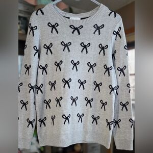 Charter Club Gray Sweater with Black Bow Design
